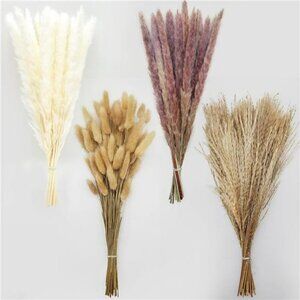 Natural Dried Pampas Grass Bouquet 120 Pcs Boho Home Decor Bunny Tails Reed